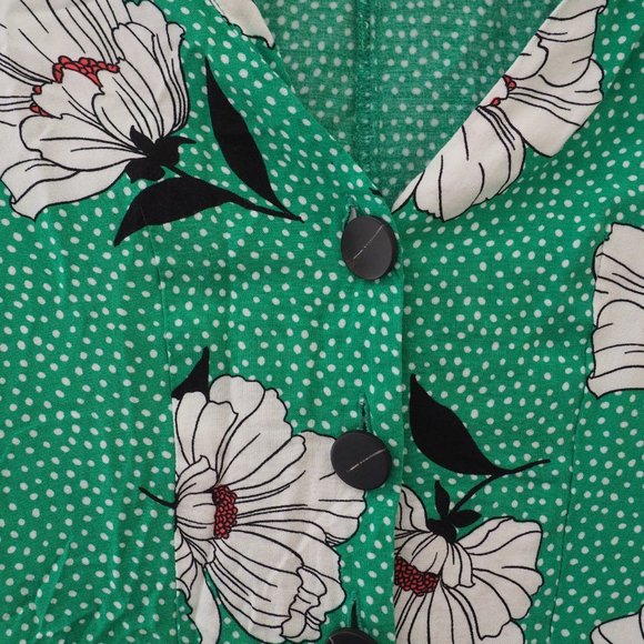 ASOS Button Front Tea Romper Green Floral Polka Dot Short Sleeve sz 4 - Picture 6 of 7